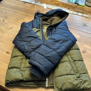 Kids 10/12 green and blue puff coat. Like new barely worn.